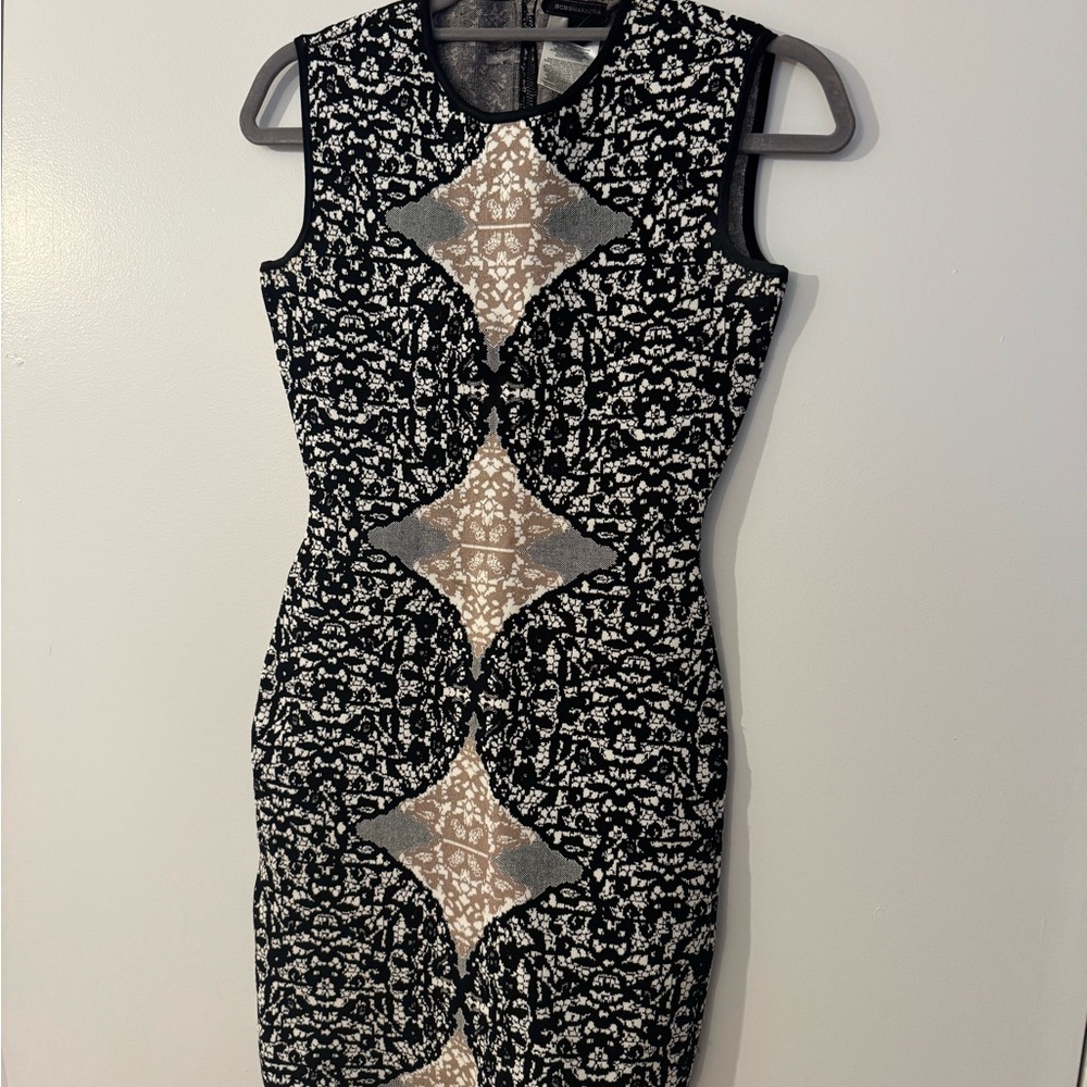 BCBG Paris Black and Cream Midi Dress